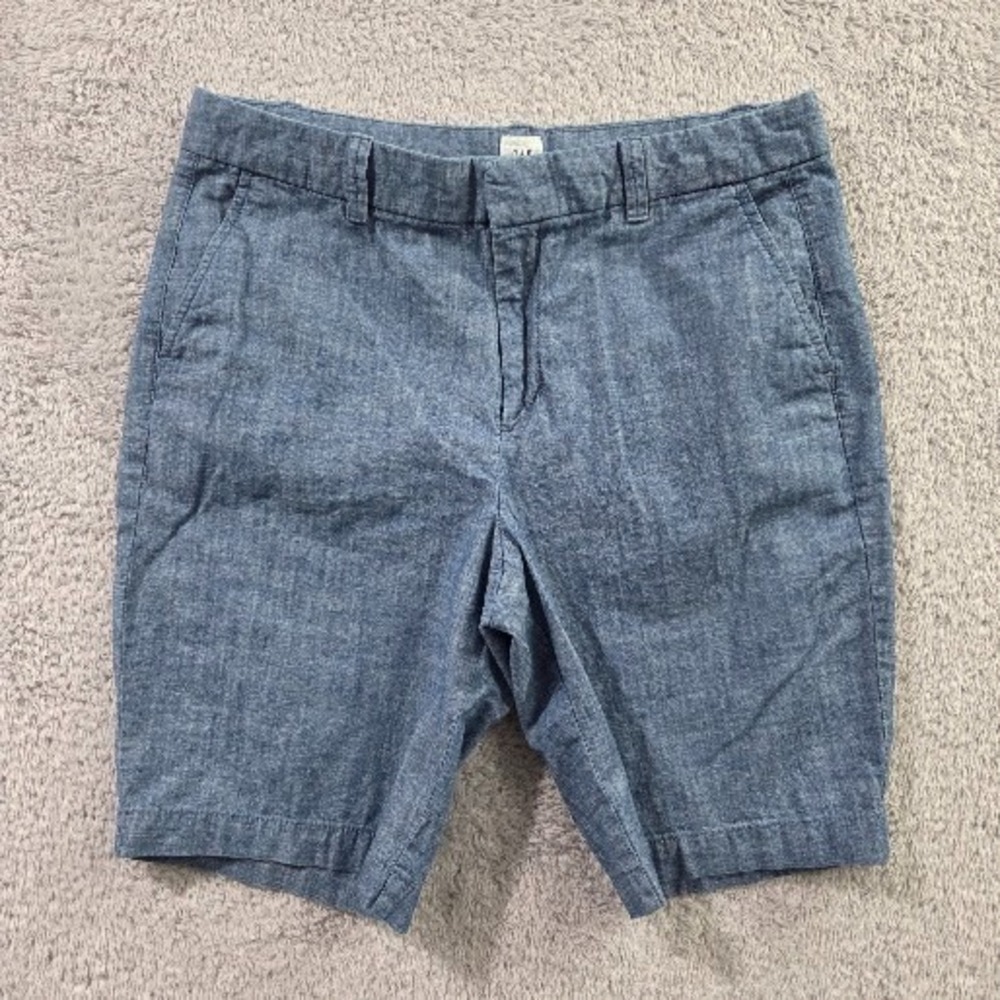 Gap Womens Bermuda Shorts Size 10 Blue Chambray Linen Blend Casual Summer Preppy